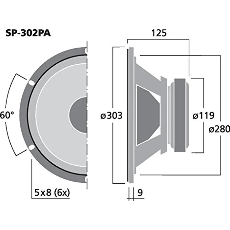 MONACOR SP-302PA Universal-Tieftöner mit 100 Watt Nennbelastbarkeit und einer Impedanz von 8 Ohm, Bass-Lautsprecher mit einer Größe von 12 Zoll, in Schwarz – Bild 2