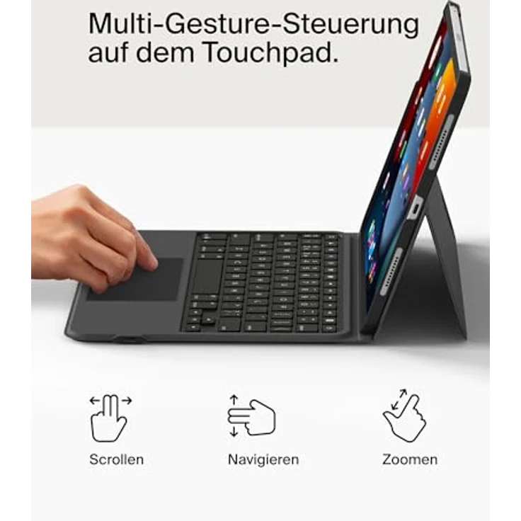 Belkin Everyday Tastatur mit Hülle u. Halter, hinterleuchtete Bluetooth-Tastatur, Multi-Gesture-Steuerung, magnetische Befestigung des Apple Pencil, Multimedia-Tasten für iPad Air, 10,9", iPad Pro 11", schwarz – Bild 3