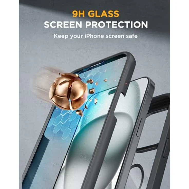 Miracase 360 Grad iPhone 15 Hülle mit Magsafe, Eingebautem 9H Glas Displayschutz, Komplettschutz und Stoßfestigkeit, Schwarz – Bild 3