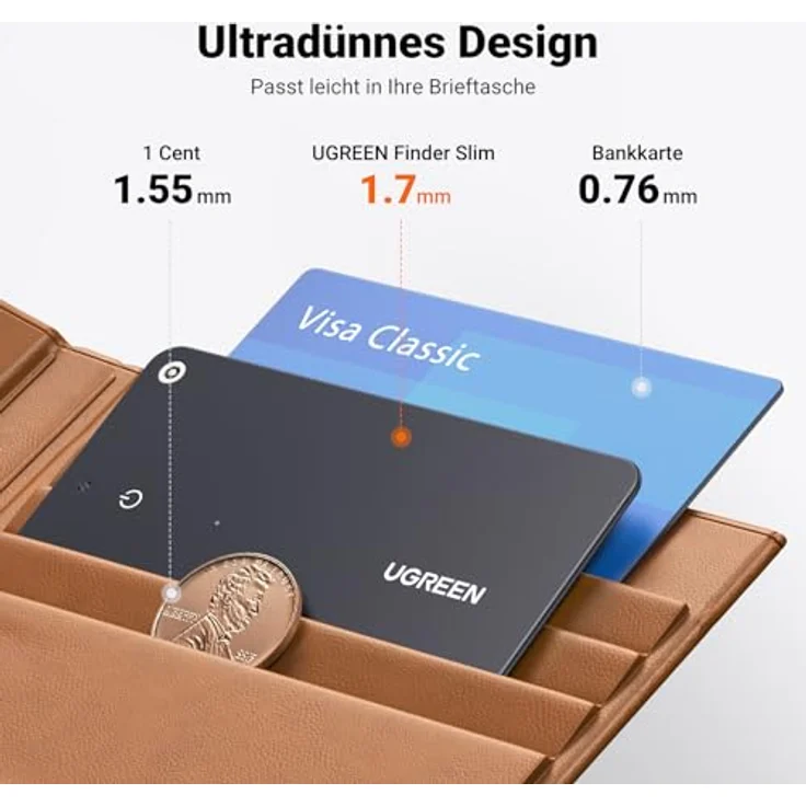 UGREEN FineTrack Slim, Bluetooth Tracker kompatibel mit Apple Find My, IP68 wasserdicht, wiederaufladbarer Geldbörsenfinder, ultra-dünn für Wallet und Gepäck – Bild 3