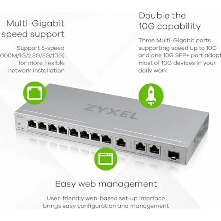 ZYXEL 12-P SMART Managed Switch, Gigabit RJ-45 & Multi-Gigabit Ports, webbasierte Verwaltung, energiesparend, Flüster-Silent – Bild 4