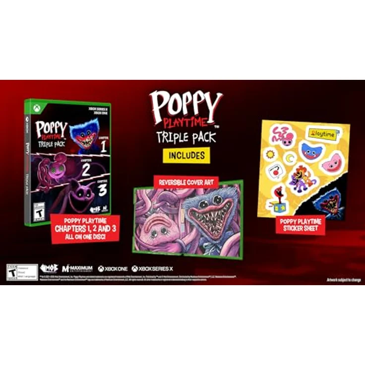 Maximum Entertainment Poppy Playtime Triple Pack für Xbox Series X | Xbox One, inkl. Kapitel 1-3, wendbares Deckblatt und Stickerbogen – Bild 2