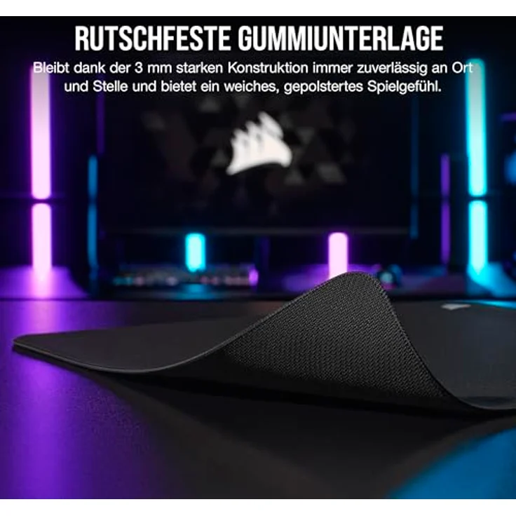 Corsair MM500 v2 Großes Hybrid-Stoff-Mauspad für Spiele – 45cm x 40cm – Auslaufsichere Beschichtung – Anti-Fray Genähte Ränder – Rutschfester Gummifuß – Schwarz – Bild 5