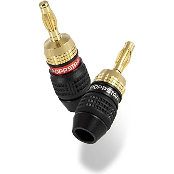 Poppstar 4x High End Bananenstecker (geschirmt), Bananas für Lautsprecherkabel (bis 6 mm²), Lautsprecher, AV Receiver, 24k vergoldet (2x schwarz, 2x rot) – Bild 2
