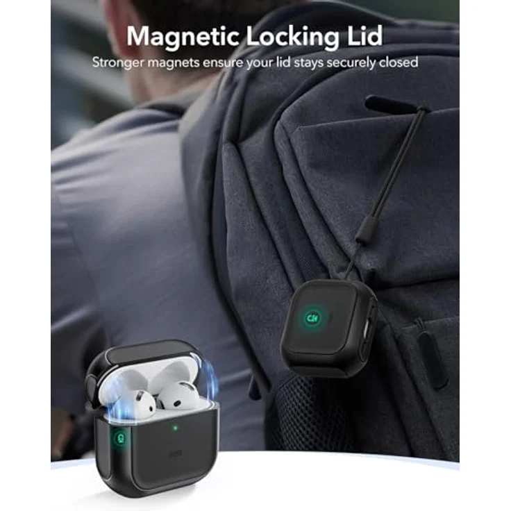 ESR Orbit Hybrid Hülle für AirPods 4 Gen (2024), Schwarz, mit Handschlaufe, magnetischem Deckel und kabellosem Laden, MagSafe bereit, hybrider Sturzschutz – Bild 4