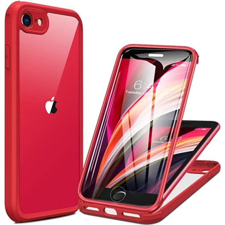 Miracase 360 Grad Hülle für iPhone SE 2022/SE 2020/iPhone 8, Ganzkörper Schutzhülle mit eingebauter Glas Displayschutzfolie, stoßfest, rot – Bild 1