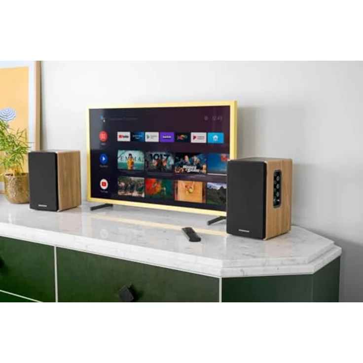 Thomson WS902DUO, Bluetooth 2 Regallautsprecher in Holz braun, 150 W, mit TV-Audio-, optischem und RCA-Eingang, Höhen- und Basseinstellungen – Bild 3