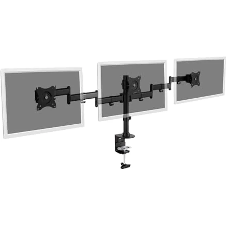 DIGITUS Monitor-Halterung - Tischklemme - 3 Monitore - Bis 27 Zoll - Bis 3x 8 kg - VESA 75x75, 100x100 - Schwarz – Bild 2