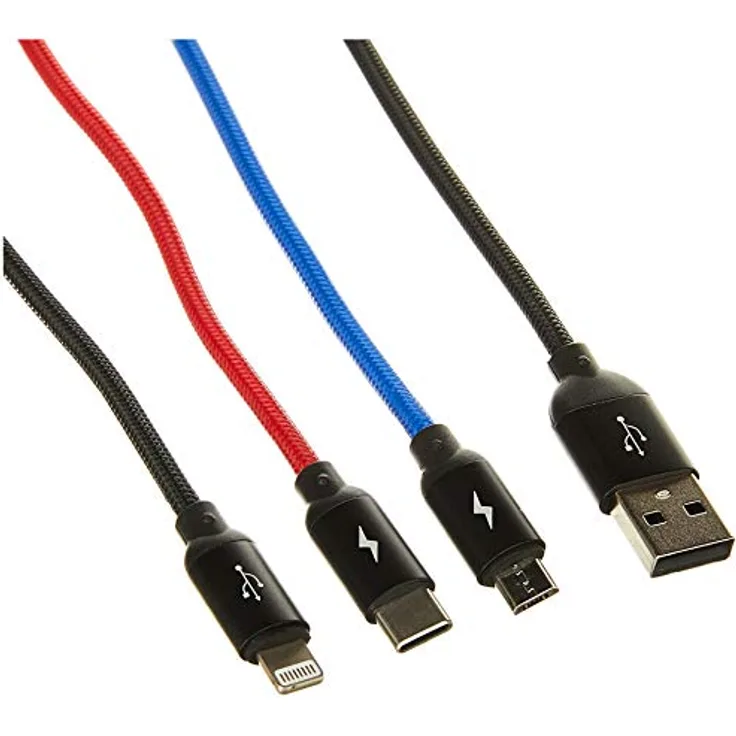 Baseus Rapid 3in1 USB-Kabel, USB-C / Lightning / Micro, 3A, 1,2m, schwarz, langlebig mit Nylongeflecht und Aluminiumsteckern