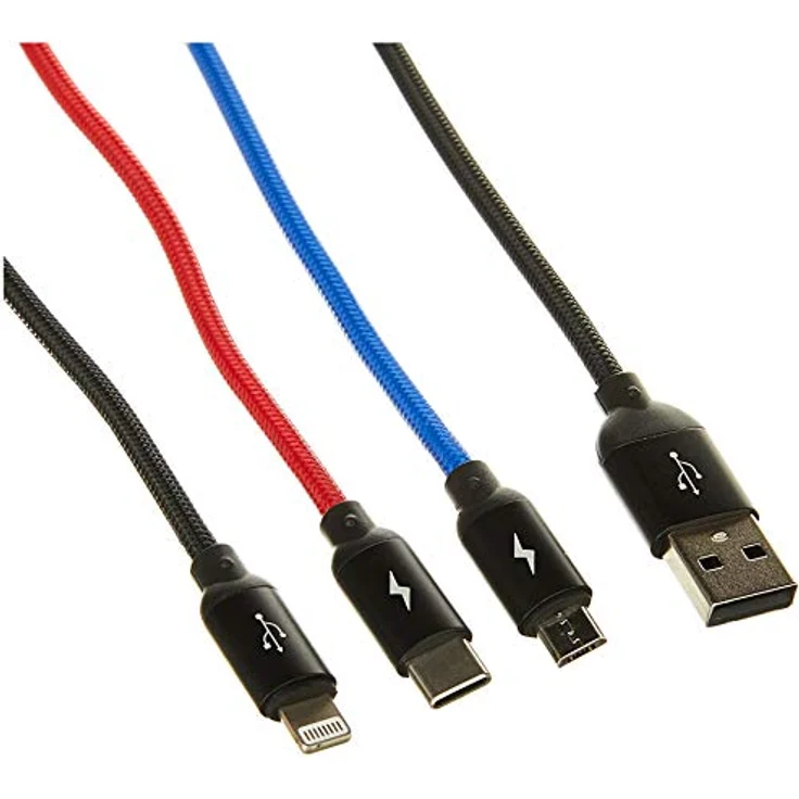 Baseus Rapid 3in1 USB-Kabel, USB-C / Lightning / Micro, 3A, 1,2m, schwarz, langlebig mit Nylongeflecht und Aluminiumsteckern – Bild 1