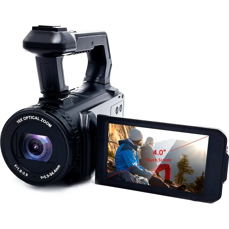 ZELURXX Camcorder mit Nachtsicht und Bildstabilisierung, 16x optischer Zoom, 2,7K, 48MP, 4,0 Zoll, Schwarz