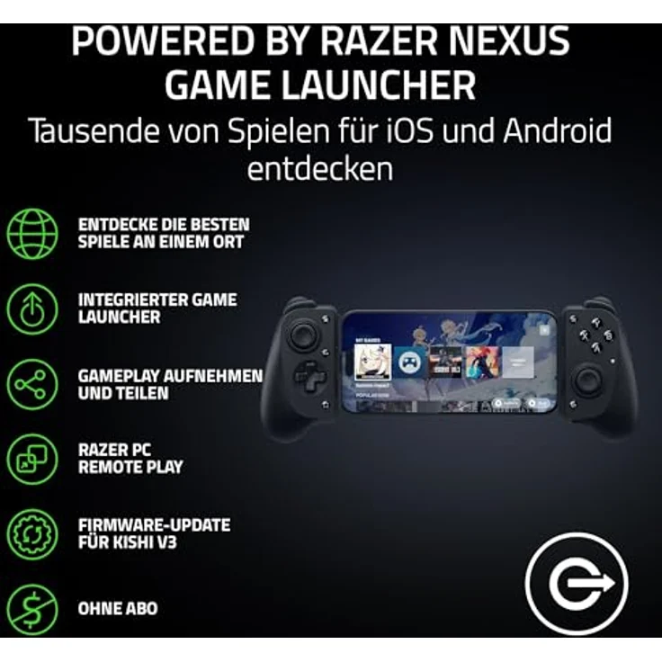 Razer Kishi V3, Fullsize Mobil-Controller für iPhone und Android, USB-C Plug-and-Play, Anti-Drift Analogsticks, 12 Tasten, Sensa HD Haptics, Schwarz – Bild 5