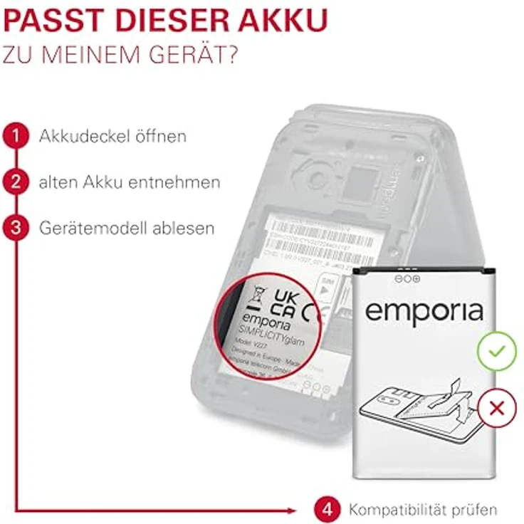 Emporia AK-V221-4G-BC Ersatzakku für emporiaACTIVEglam V221 4G, 3,8 V, 1150mAh Li-Ion Akku – Bild 2