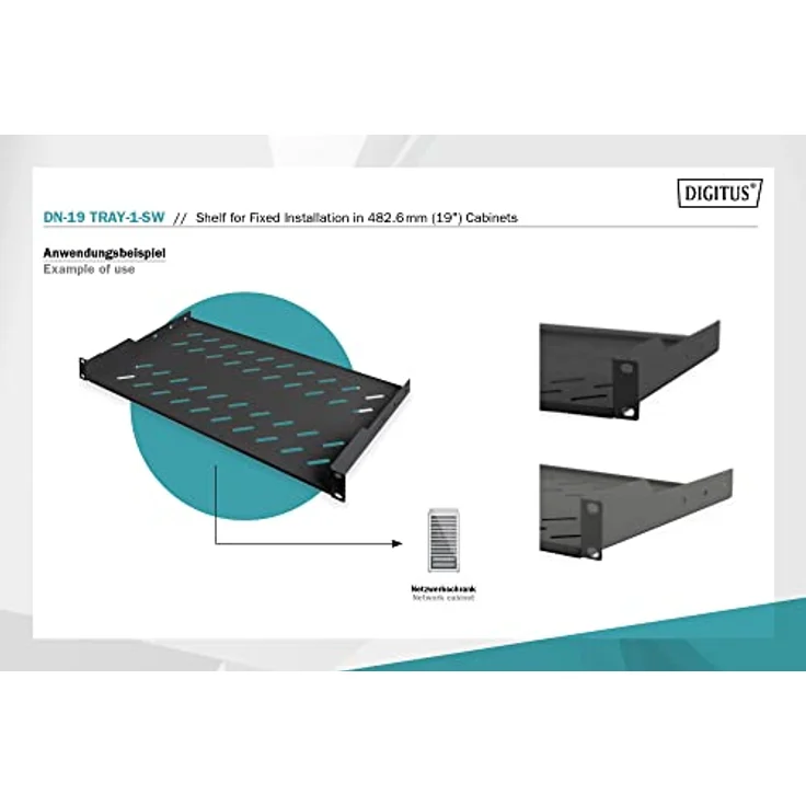 DIGITUS Professional DN-19 TRAY-1-SW - Fachboden zum Festeinbau in 19" Schränke - Traglast 15 kg - ab 450 mm Schranktiefe - 1HE - Farbe schwarz – Bild 3
