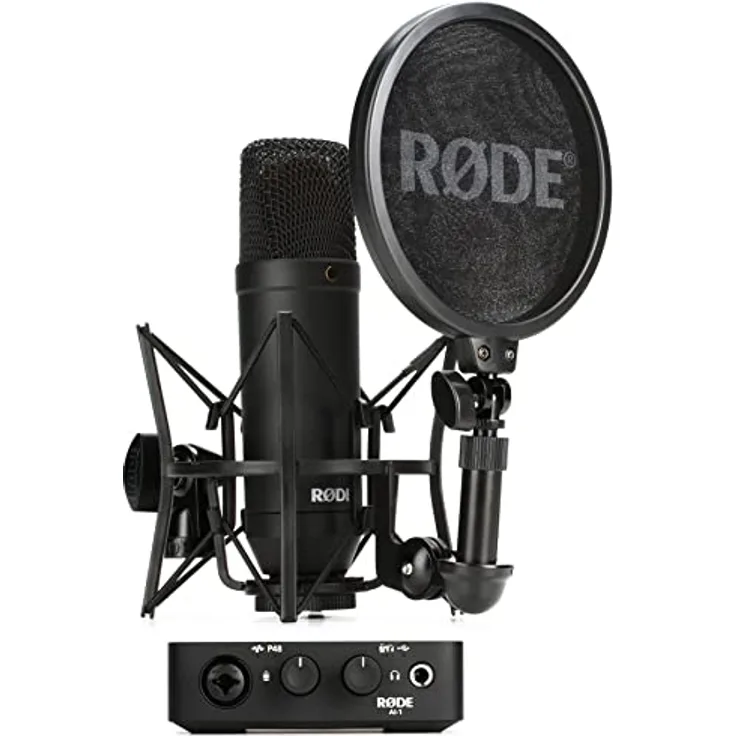 RØDE Komplettes Studio-Kit mit NT1 Kondensatormikrofon und AI-1 Audio-Interface für Musikproduktion, Gesangsaufnahme, Streaming und Podcasting, Schwarz