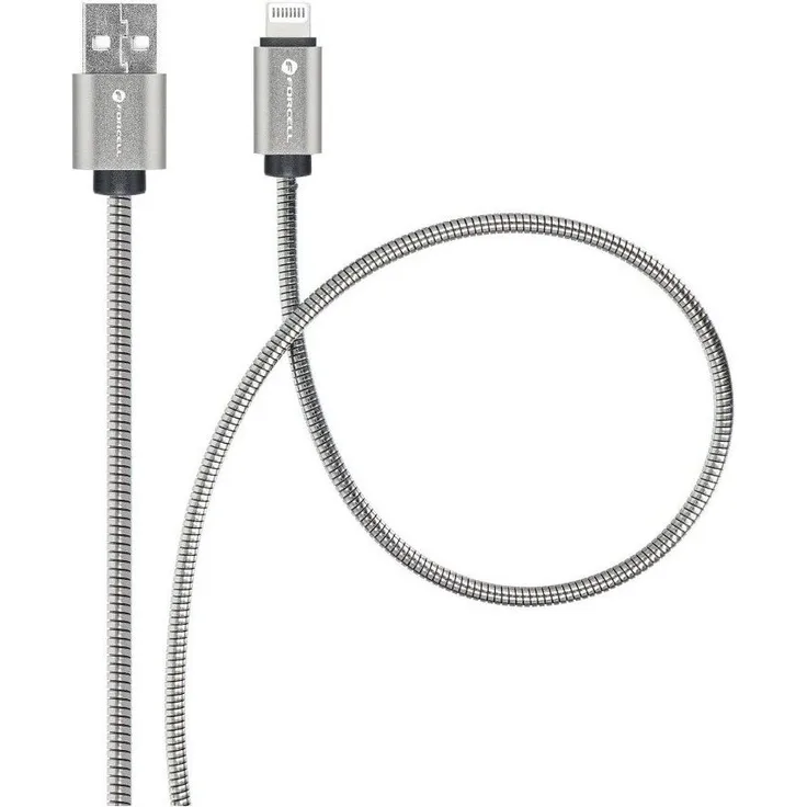 FORCELL F-ENERGY Metal C236, USB A zu iPhone Kabel, 2,4A 12W, 1 m, silber