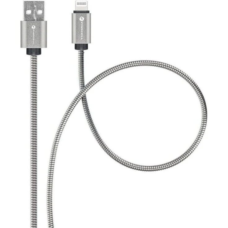 FORCELL F-ENERGY Metal C236, USB A zu iPhone Kabel, 2,4A 12W, 1 m, silber