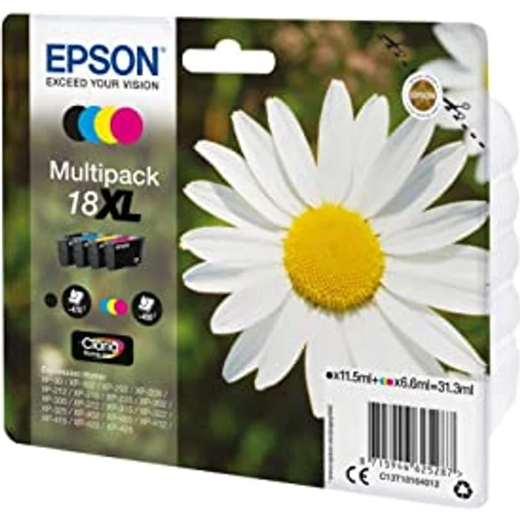 Epson Orginal 18XL Tinte Gänseblümchen, XP-305 XP-402 XP-215 XP-312 XP-315 XP-412 XP-415 XP-225 XP-322 XP-325 XP-422 XP-425, Normalverpackung, XL, (Multipack, 4-farbig) – Bild 2