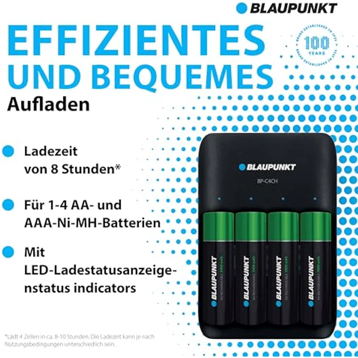Blaupunkt Standard Ladegerät für 1-4 NI-MH Akkus, inklusive 4 AA Blaupunkt Akkus, LCD-Ladestatusanzeige, 8-10 Stunden Ladezeit – Bild 3