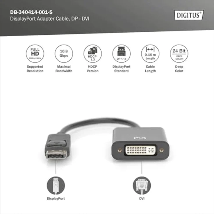 Digitus Aktiver DisplayPort Adapter - Konverter, DP auf DVI – Bild 3