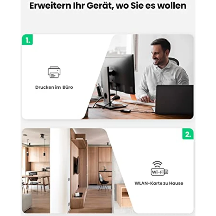 UGREEN USB 2.0 Verlängerungskabel aktiv mit Signalverstärker, A-Stecker auf A-Buchse für WLAN-Karten, WiFi-Empfänger, Drucker, Monitor, Kameras, Mäusen, Tastaturen, USB Sticks usw (10m) – Bild 4