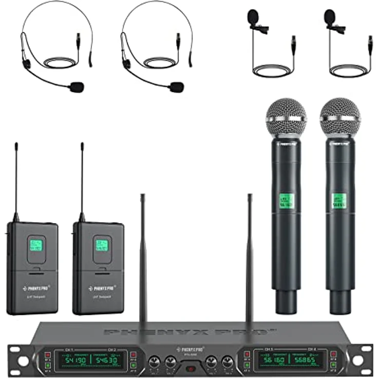 Phenyx Pro PTU-5000-2H2B, 4-Kanal UHF Funkmikrofon-System mit stabiler Signalübertragung und flexibler Anwendung, inkl. 2 Hand- und 2 Ansteckmikrofone – Bild 1