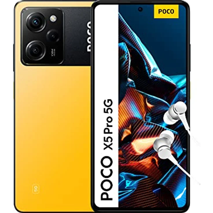 Xiaomi POCO X5 Pro 5G Smartphone+Kopfhörer, 6+128GB Handy ohne Vertrag, 6.67" 120Hz FHD + AMOLED DotDisplay, 108MP Hauptkamera, 5000mAh, 67W Turbo Charge, Yellow (DE Version++2 Jahre Garantie) – Bild 1