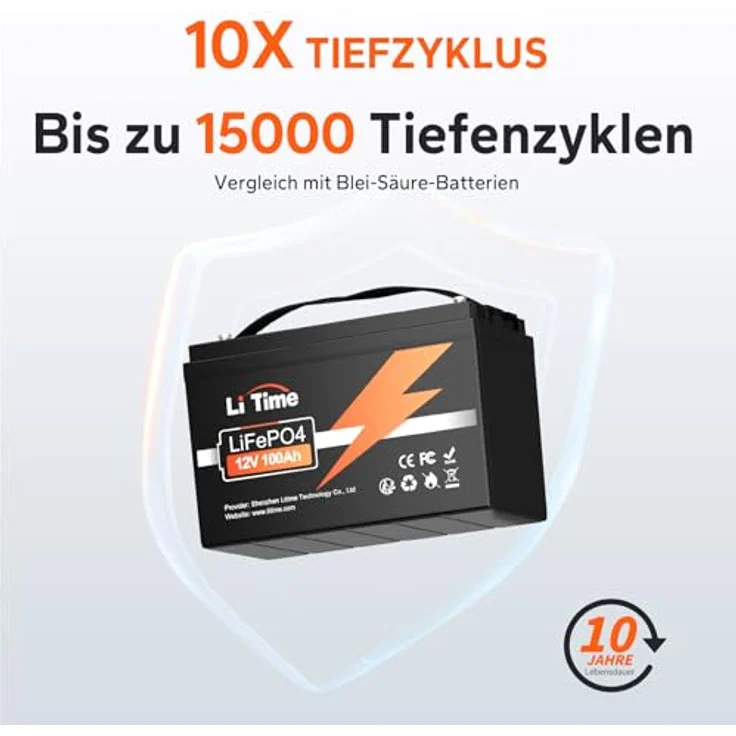 LiTime 12V 100Ah LiFePO4 Batterie, 1280Wh Lithium Akku mit 100A BMS, Max. 15000 Zyklen Ladezyklen, Unterstützung in Serie/Parallelschaltung, Perfekter Ersatz für Blei-Säure für Wohnmobile, Solaranlage – Bild 4