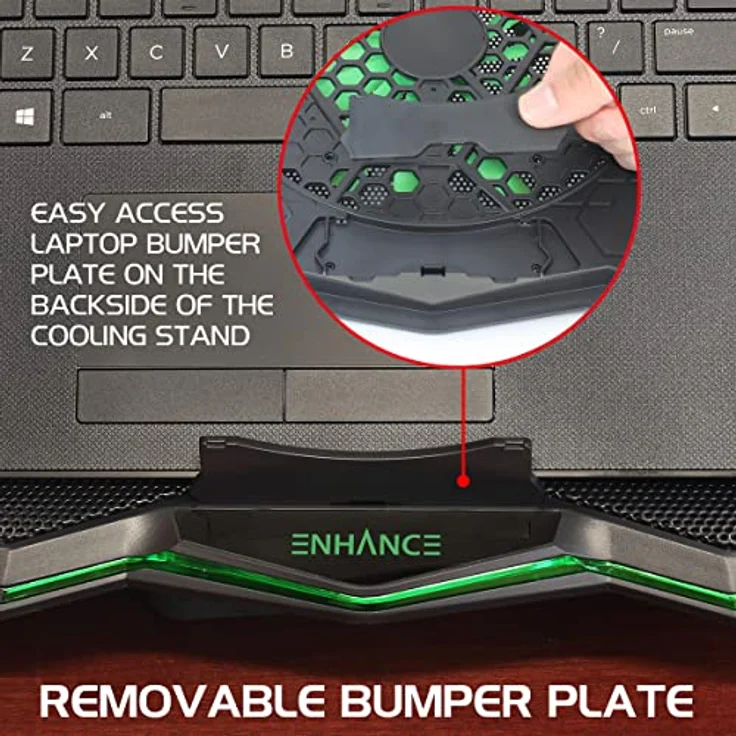 ENHANCE Gaming Laptop Kühlständer, Laptop Kühler mit 7 höhenverstellbaren Einstellungen, 800 U/min ultra leiser Lüfter & Dual USB Port für 17 Zoll Laptops, Kühlpad Grün – Bild 5