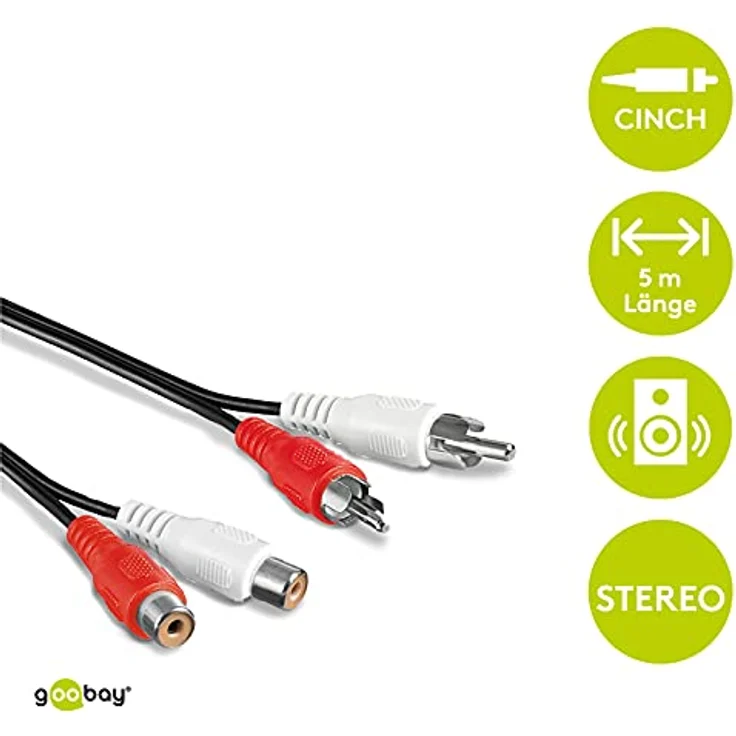Goobay 50027 Cinch Audiokabel Stereo Verlängerungskabel – Chinchkabel 2x Chinch Stecker (R / L) auf 2x Chinch Buchse (R / L) – 5 Meter – Bild 2