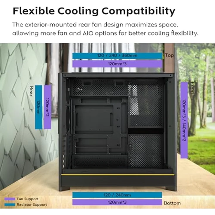 Montech HS01 PC-Gehäuse, Midi-Tower ATX, Tempered Glass, aRGB Beleuchtung - schwarz, bis zu 11x 120-mm-Lüfter, Radiatorunterstützung bis 360 mm – Bild 10