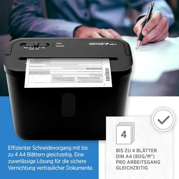 GENIE Aktenvernichter 440 X, Partikelschnitt 4x38 mm, 4 Blatt, 8 Liter, Schwarz - Preisvergleich – Bild 3