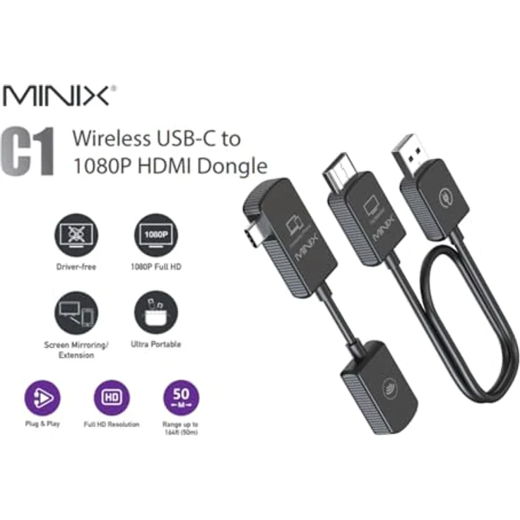 MINIX C1 USB-Funkübertragung (Set) 50 m, HDMI-Dongle mit UHD 1080P 60Hz, Plug-and-Play, 5GHz Verbindung – Bild 2