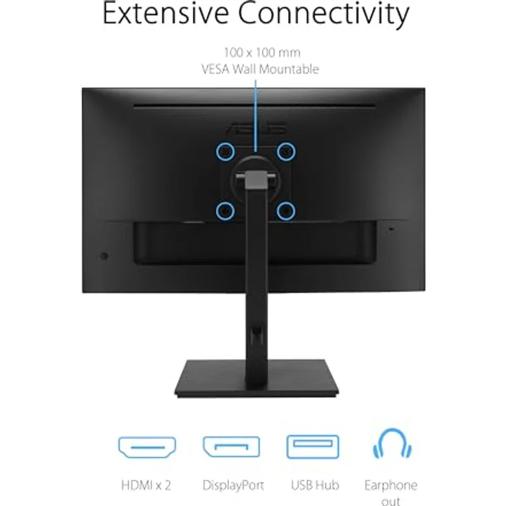 ASUS Business VA27UQSB 27 Zoll 4K UHD Monitor - Rahmenlos, ergonomisch, HDR 10 - DisplayPort, HDMI, USB-Hub, Speaker - Schwarz – Bild 5