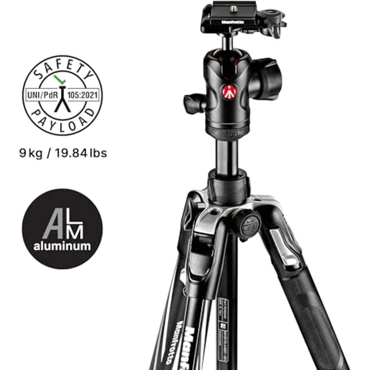 Manfrotto MKBFRLA4BK-BH Befree Advanced Alu Reisestativ QPL (Klemmverschluss) mit Kugelkopf, inkl.Tasche (für Canon, Nikon, Sony, DSLR, CSC, Spiegellose Kamera, Traglast), Klemmverschluss-schwarz – Bild 3