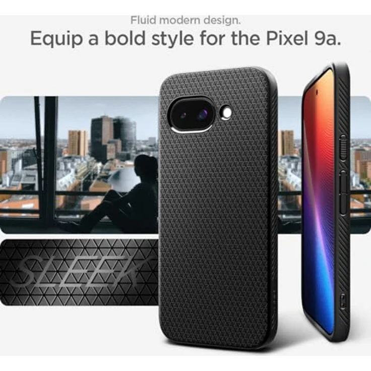 Spigen Liquid Air Hülle Kompatibel mit Google Pixel 9a - Matte Black, Gemustertes TPU mit Eckschutz und Spider Web-Innenbereich – Bild 3