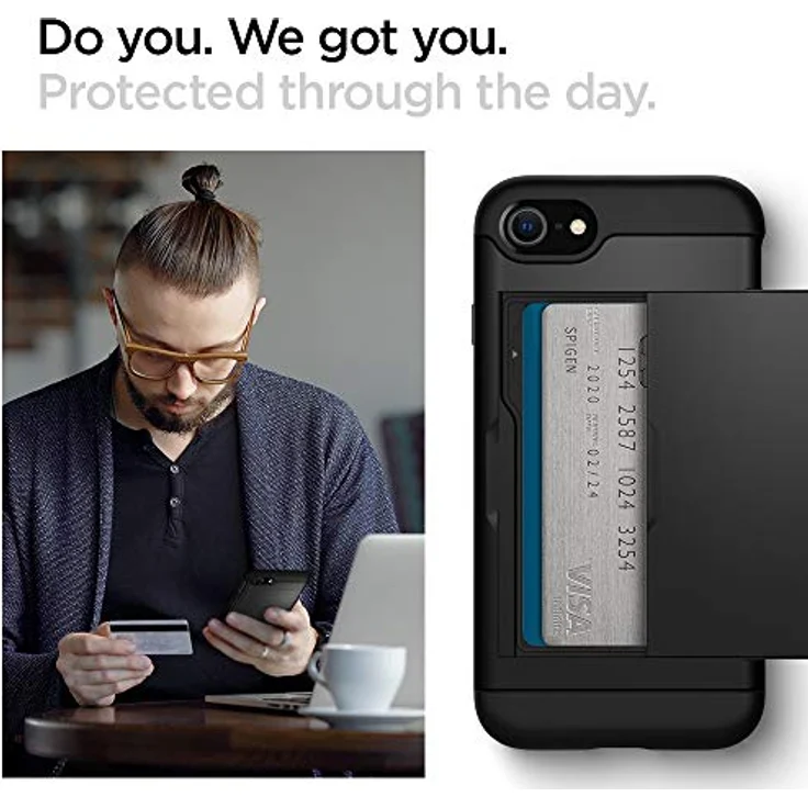 Spigen Slim Armor CS Kompatibel mit iPhone 8-7 Hülle, 2-teilige Kartenfach TPU Schicht + PC Rückschale Schutzhülle Case Schwarz 042CS20455 – Bild 4
