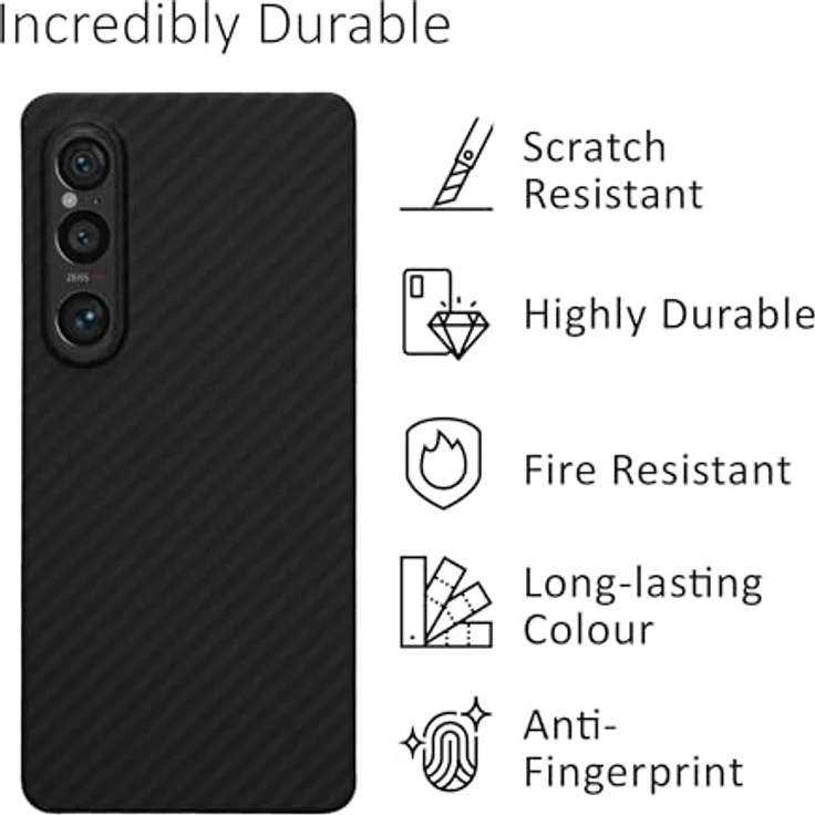 kalibri Schutzhülle kompatibel mit Sony Xperia 1 VI - Aramid Backcover - Schwarz matt, extrem fest und leicht – Bild 3