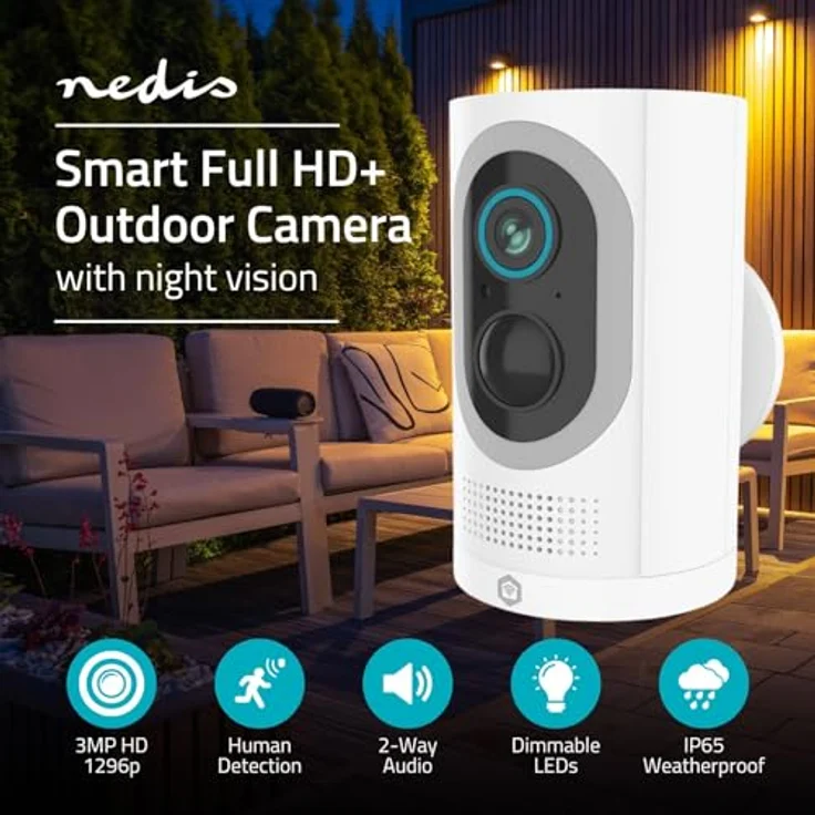 Nedis SmartLife Aussenkamera, Wi-Fi Spotlight 3MP Full HD 1296p, IP65, batteriebetrieben, weiss – Bild 2