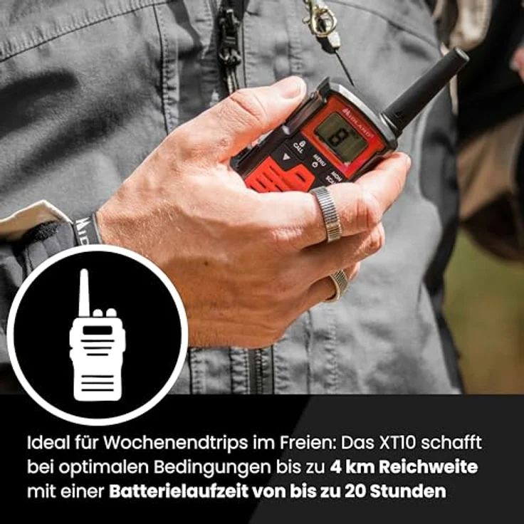 MIDLAND Walkie Talkie XT10 Pro, 16 PMR446-Kanäle, spritzwassergeschützt, Schwarz/Rot - 2er Pack – Bild 5