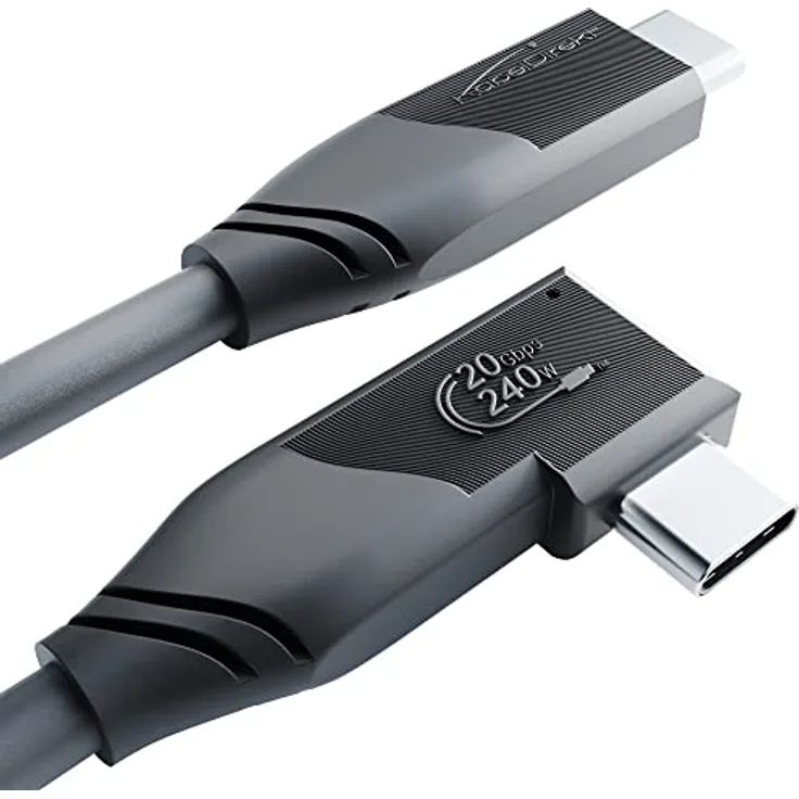 KabelDirekt – gewinkeltes USB C Kabel All-in-One, USB 3.2 Gen 2x2 – 0,5 m (überträgt Daten/Video mit 20Gbit/s, lädt mit 240W dank PD3.1, funktioniert als Datenkabel/Ladekabel/Monitorkabel, Schwarz)