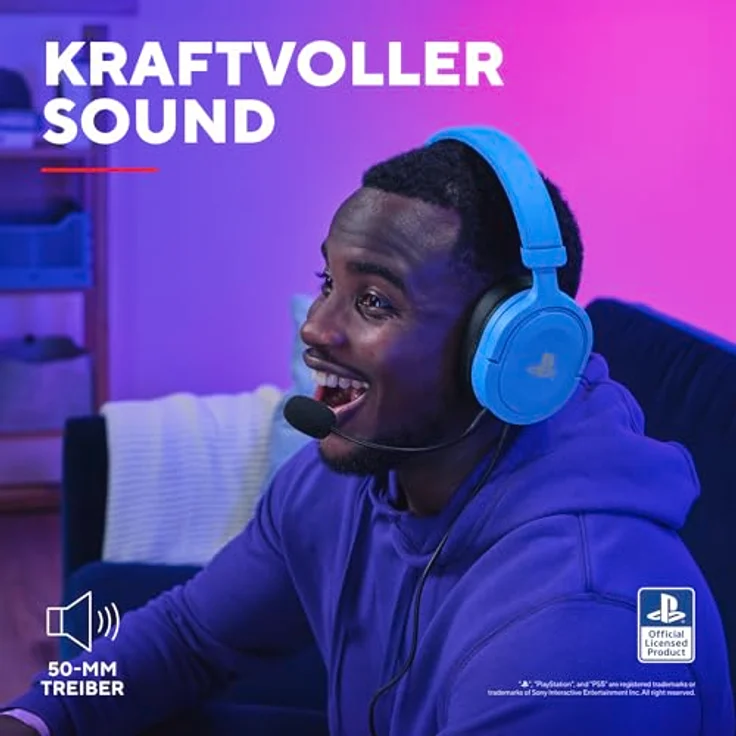 Trust Gaming Headset GXT 498B Forta Offiziell Lizenziert für Playstation 5, PS4 / PS5 Headset, 50mm-Treiber, 3D Audio, Abnehmbares Mikrofon, Verstellbare Over-Ear Kopfhörer, Blau – Bild 3