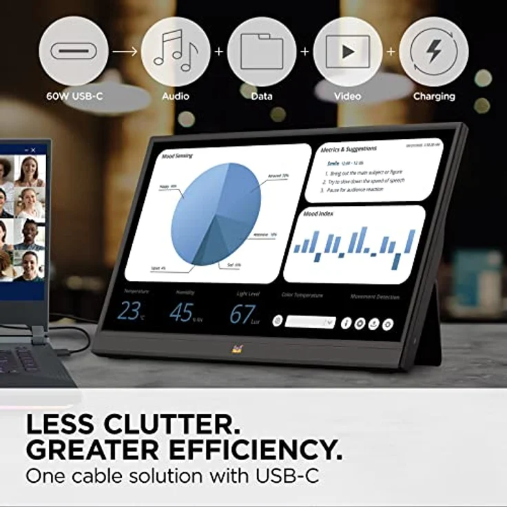 Viewsonic VA1655 40 cm (15.6 Zoll) Portabler Monitor (Full-HD, IPS-Panel, mini-HDMI, 2x USB-C für Raspberry Pi/Xbox/PS4/PS5, Lautsprecher) Schwarz – Bild 3