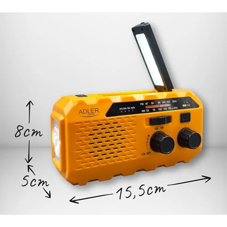 Adler Crank powered Radio, FM/AM Empfang, kompakt, schwarz/orange, mit Alarmfunktion und USB-C Lade-Eingang – Bild 8