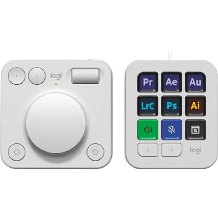 Logitech MX Creative Console Programmierbares Tastenfeld mit 9 anpassbaren LCD-Tasten und Regler für Grafikdesign, Videobearbeitung, Fotografie, Verwendung mit Adobe, Zoom, Spotify und mehr -Hellgrau – Bild 1