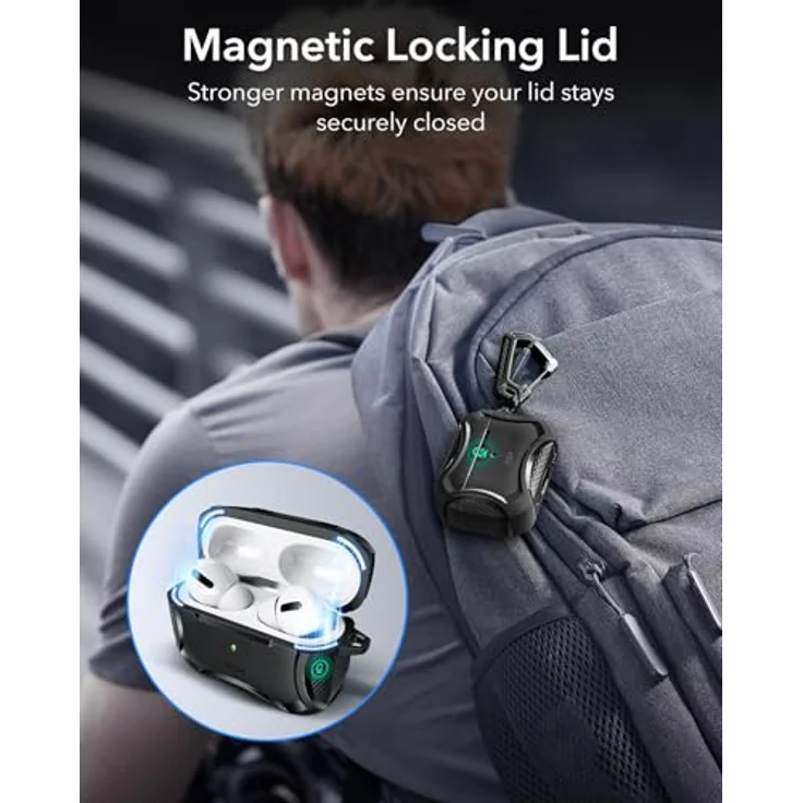 ESR Cyber Armor Hülle für AirPods Pro 2/1 (2023/2022/2019), Starker Sturzschutz, MagSafe Ready, Magnetverschluss, Schwarz – Bild 4