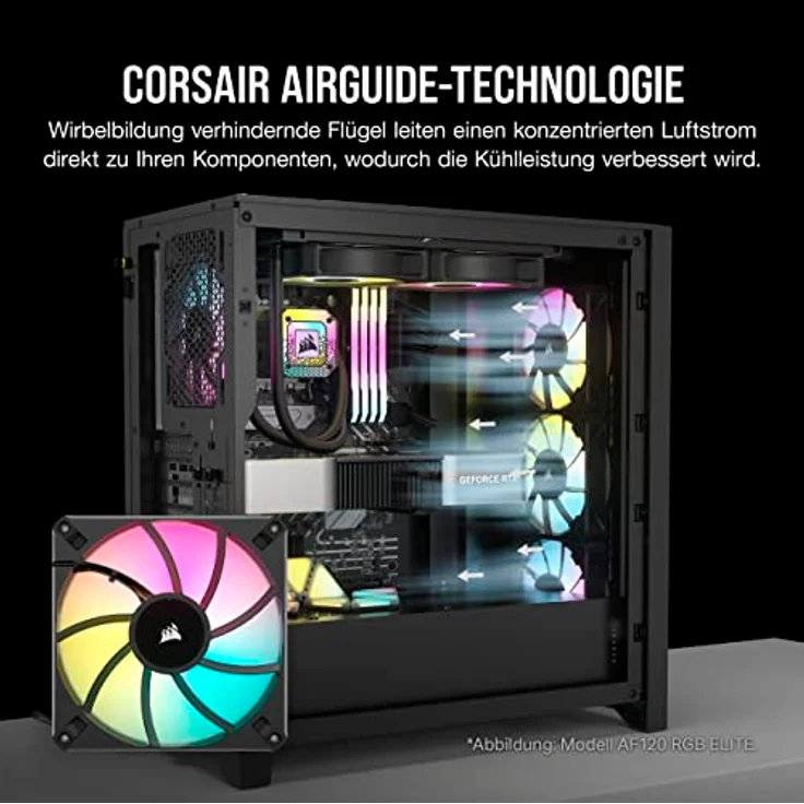 Corsair iCUE AF120 RGB ELITE 120mm PWM Dreifach-Lüfter-Kit - Acht RGB-LEDs Pro Lüfter - AirGuide-Technologie - Fluiddynamisches Lager - Inklusive iCUE Lighting Node CORE Controller - Schwarz – Bild 5