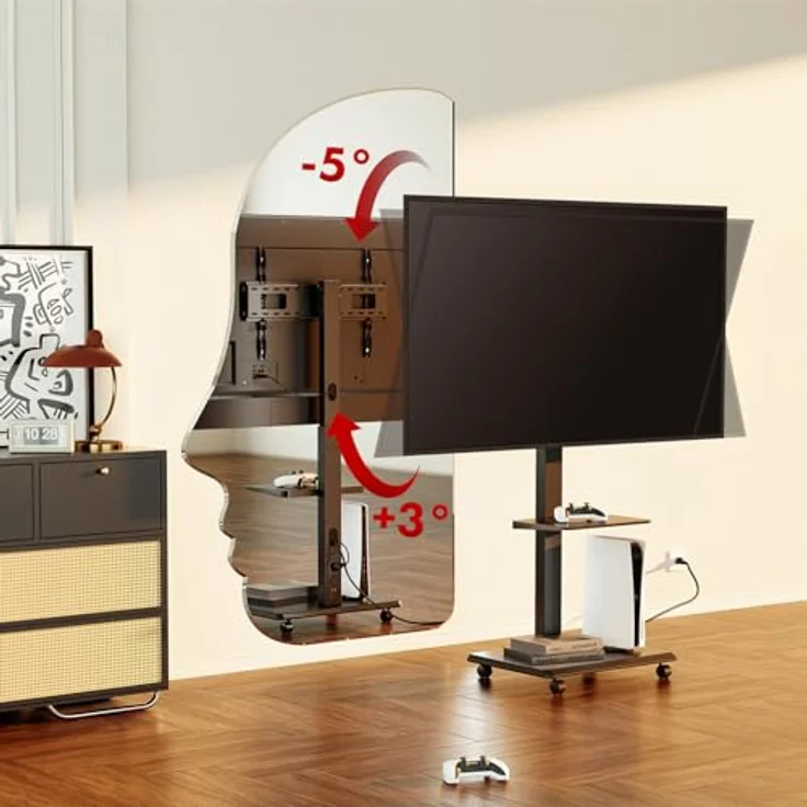 Ergo Office ER-304 B, TV-Ständer/Wagen mit 50 kg Tragfähigkeit, max. VESA 600x400, integrierte Steckdosenleiste, schwarz – Bild 5