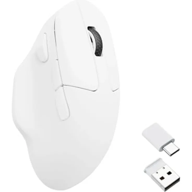 Keychron M7 Kabellose Computermaus, 26K DPI Optische Maus, 2.4 GHz/Bluetooth/Kabelgebunden mit Makrotaste 63g Leichtgewicht, Ergonomisch, Bis zu 70 Stunden Arbeitszeit für macOS/Windows - Weiß