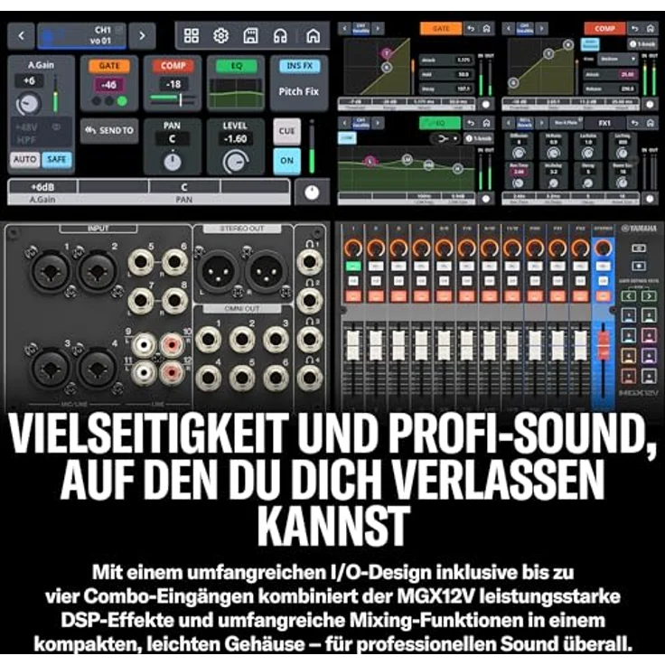 Yamaha MGX12V BK, 12-Kanal Digitalmischpult mit HDMI-USB-Eingang, Bluetooth 5.0 und 16-Spur Recording, schwarz – Bild 8